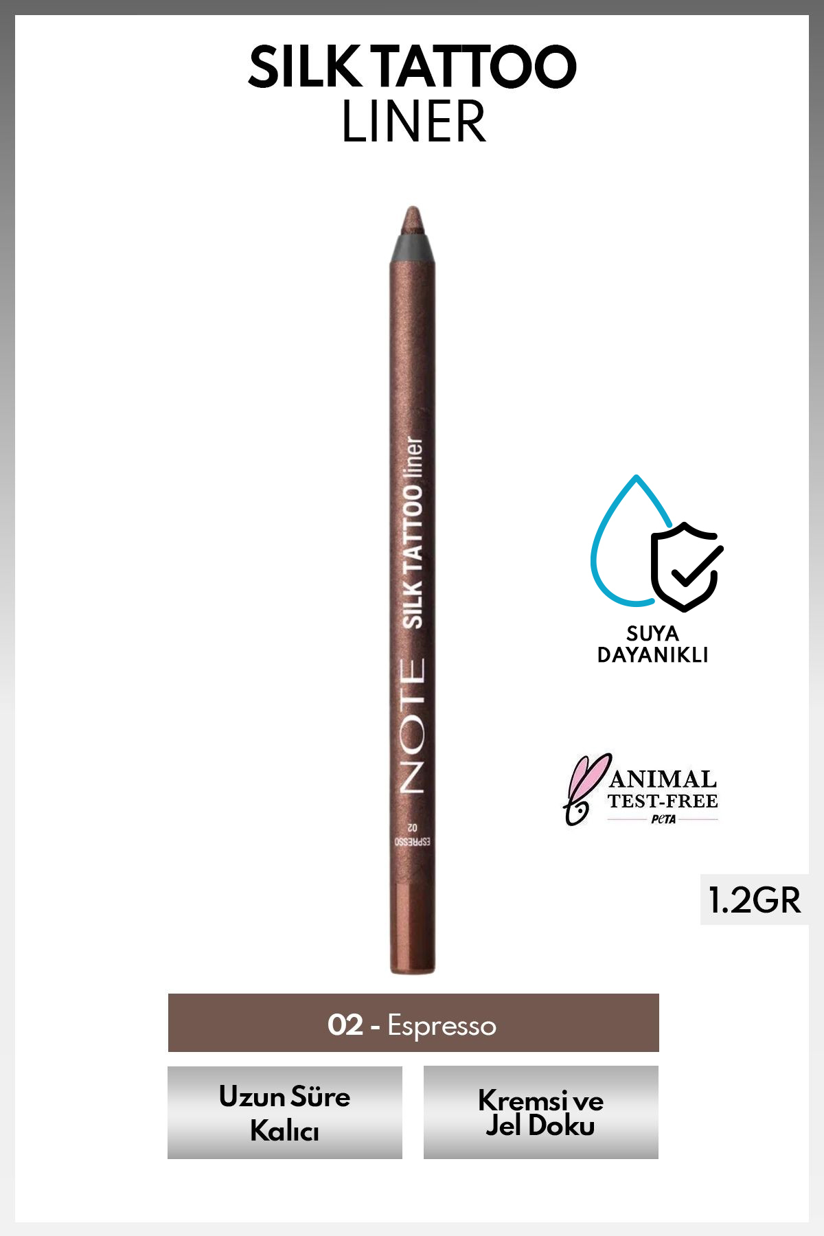 NOTE Silk Tattoo Liner Suya Dayanıklı İpeksi Jel Göz Kalemi - 02 Espresso - Kahverengi (Işıltılı)