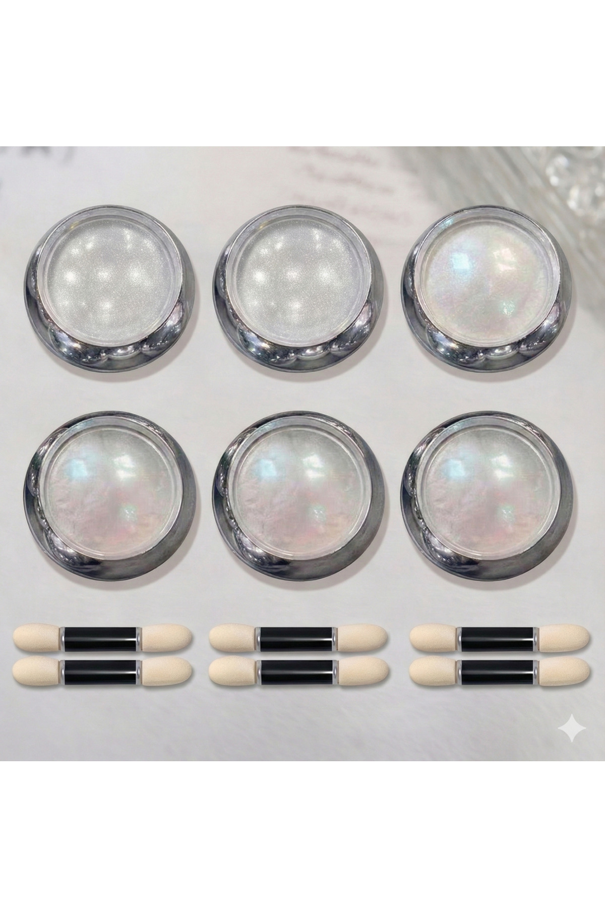 OLLA KOZMETİK 6'lı Holografik Krom Tırnak Tozu Seti / İnci Tozu Set- 6 Farklı Işıltı ile Büyüleyici Yansımalar