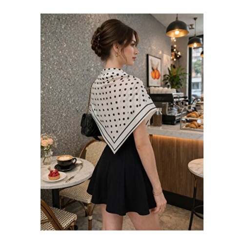 tarzınısec Beyaz Puantiye Model Fular Bandana Şal Estascarf 70x70 Cm