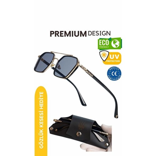 WATCHOFROYAL Güneş Gözlüğü Kadın & Erkek Uv400 Cam Ce Belgeli Gold Siyah Re0039w