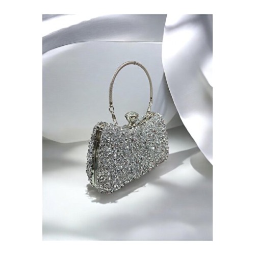 Busrabags Gümüş Karma Taşlı Çift Yönlü Kadın Abiye Çanta