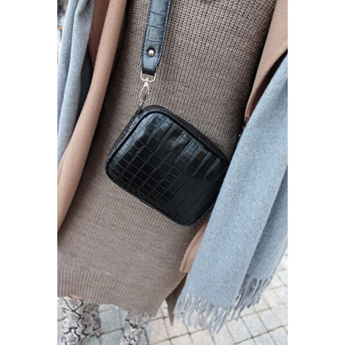 Housebags Kadın Siyah Timsah Derisi Görünümlü Çapraz Çanta 219