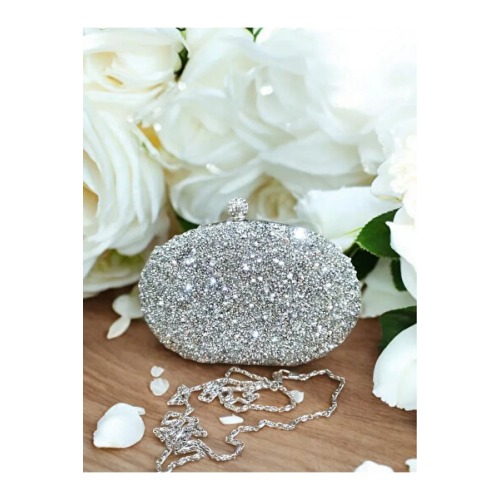 Jale Kadın Şık Gümüş Kol Ve Omuz Clutch Portföy Taşlı Abiye Çanta