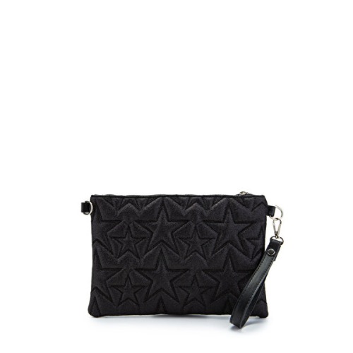 minebag Yıldız Dikişli Clutch Star Kadın Çanta Simli Siyah