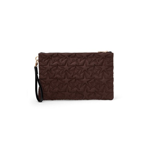 Ecrou Yıldız Desenli Kahve Süet Portföy & Clutch Çanta Çıkarılabilir Bileklik Askılı 30 x 19 cm