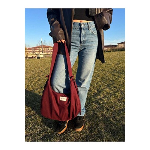 RONASBAG Bow Bag Bordo Kadın Astarlı Içi Gözlü Fiyonk Detaylı Fermuarlı Baget Kol Çantası