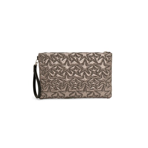 Ecrou Yıldız Desenli Platin Parlak Portföy & Clutch Çanta Çıkarılabilir Bileklik Askılı 30 x 19 cm