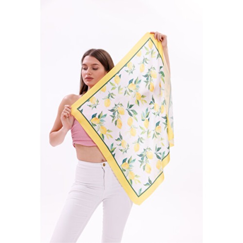 tarzınısec Limon Desenli - Mersin Fular Bandana Şal Estascarf 70x70 Cm