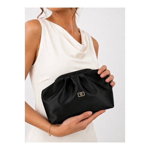 mossi Kadın Siyah Saten Suni Deri Askılı Clutch Günlük Ve Abiye Çanta