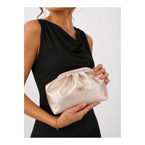 mossi Kadın Ten Rengi/Bej Saten Suni Deri Askılı Clutch Günlük Ve Abiye Çanta