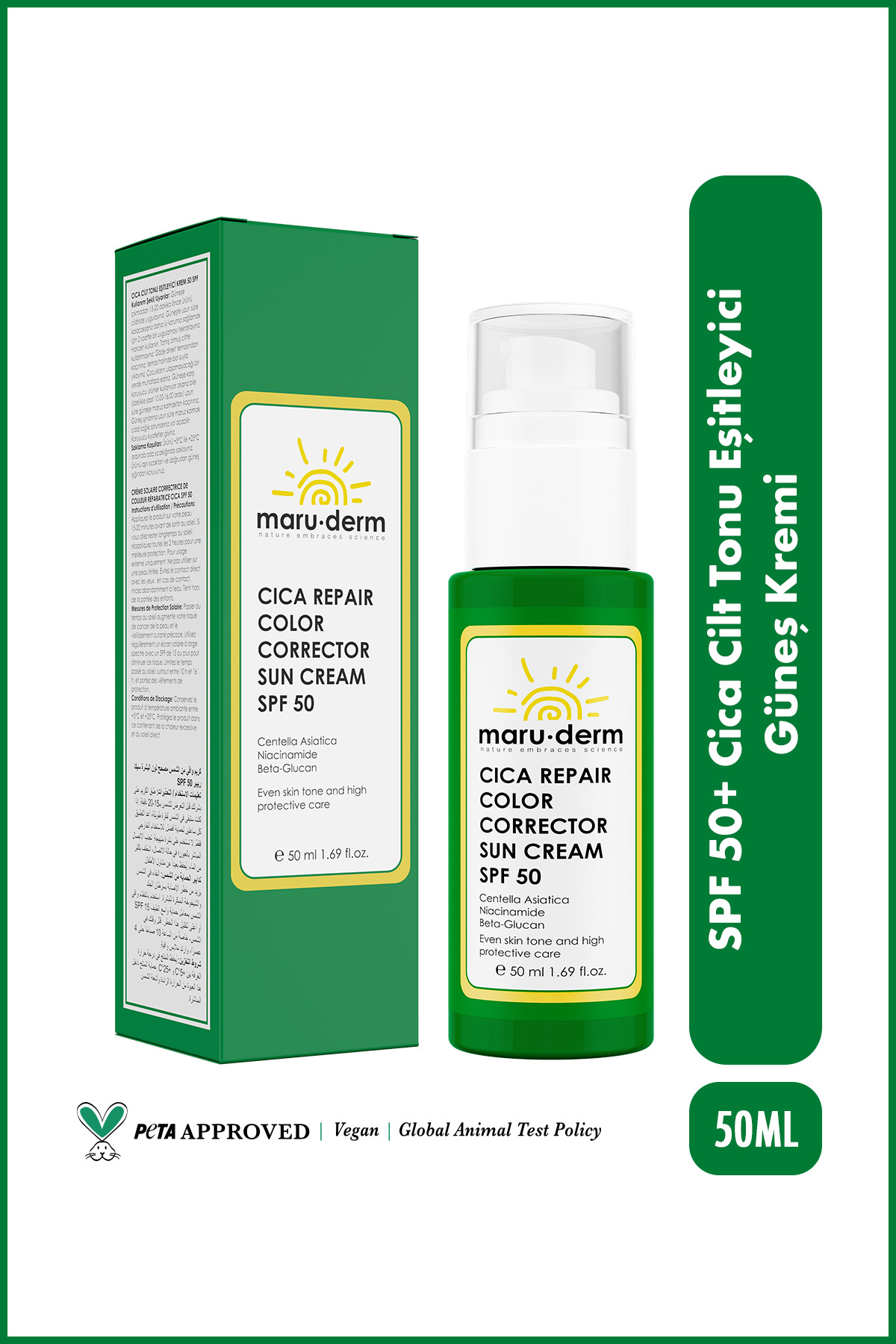 Maru.Derm Cica Cilt Tonu Eşitleyici Güneş Kremi SPF 50+ PA++++ 50 ML
