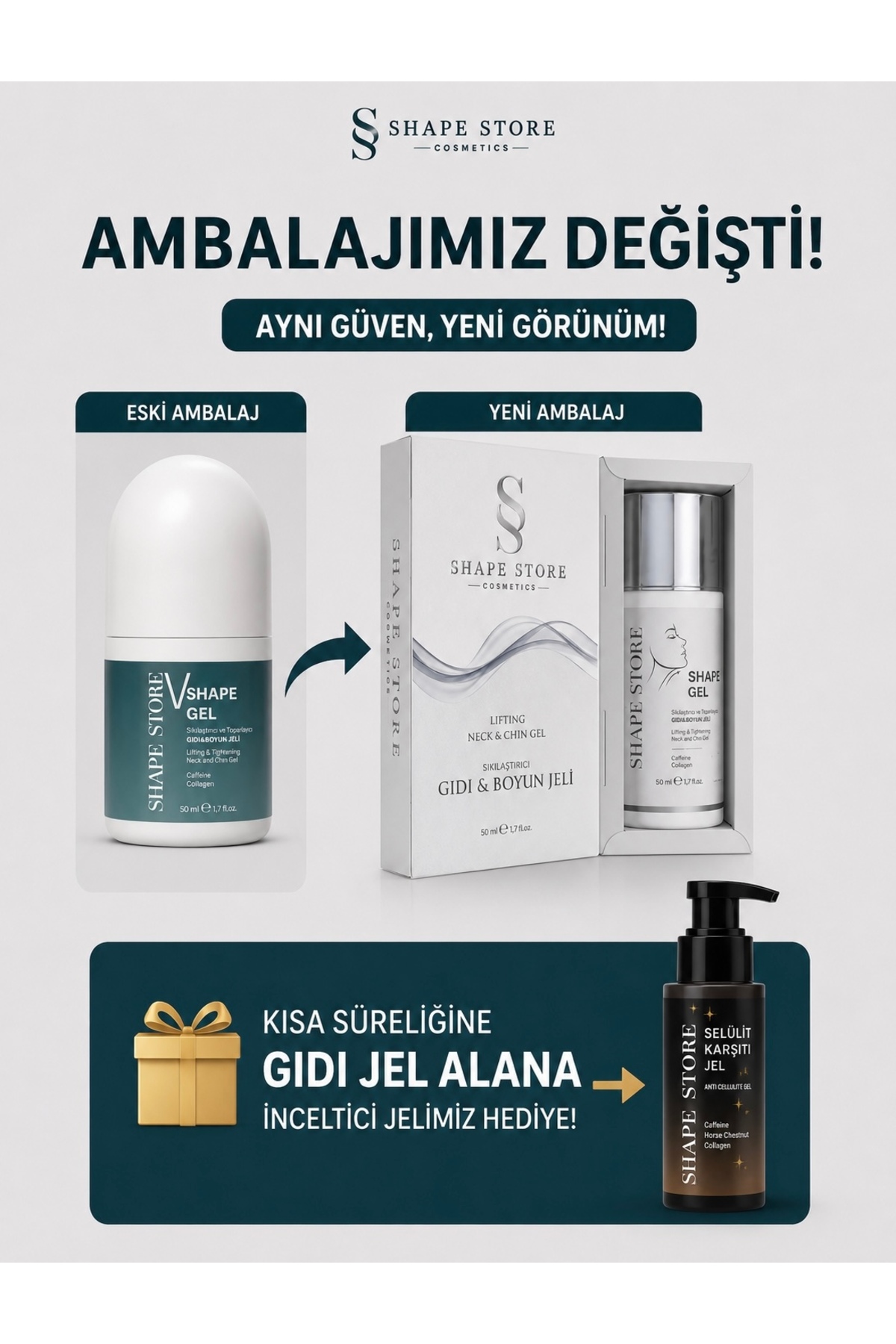 SHAPE STORE Gıdı Toparlayıcı ve Boyun Sıkılaştırıcı Jel 50 ml V Shape Neck Lift Jawline Belirginleştirici Jel