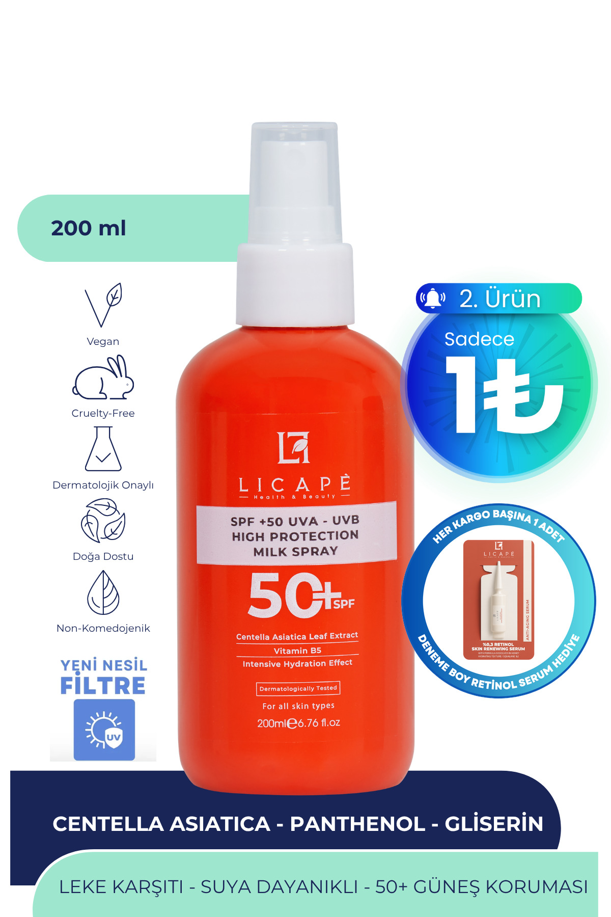 Licape Spf 50 Faktör Uva - Uvb Güneş Koruyucu Sprey Süt 200ml