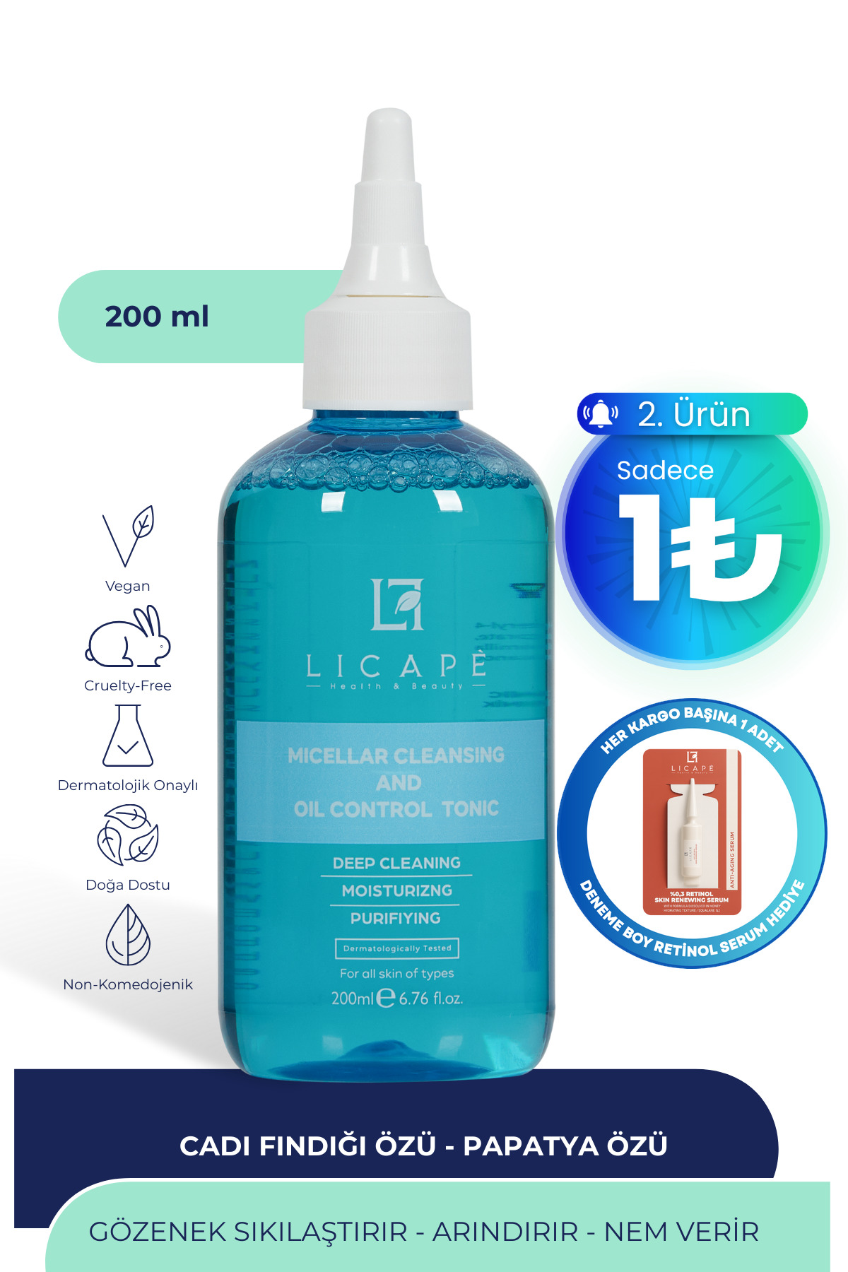 Licape Gözenek Sıkılaştırıcı, Arındırıcı ve Yağ Dengeleyici Tonik 200ml
