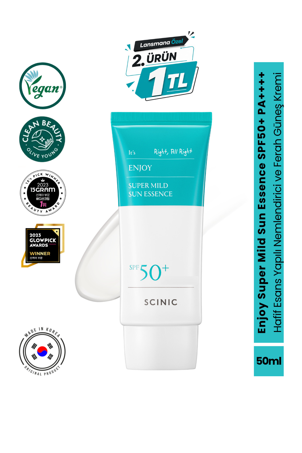 SCINIC Enjoy Super Mild Sun SPF50+ PA++++ Makyaj Altına Uygun Nemlendirici Güneş Kremi 50 ml