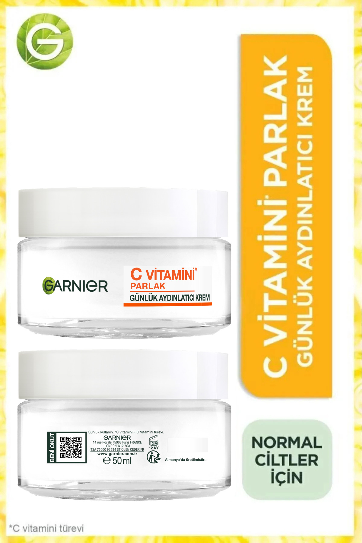 Garnier C Vitamini Parlak Günlük Aydınlatıcı Krem 50ML, Nemlendirici & Besleyici, Vegan&Cruelty Free