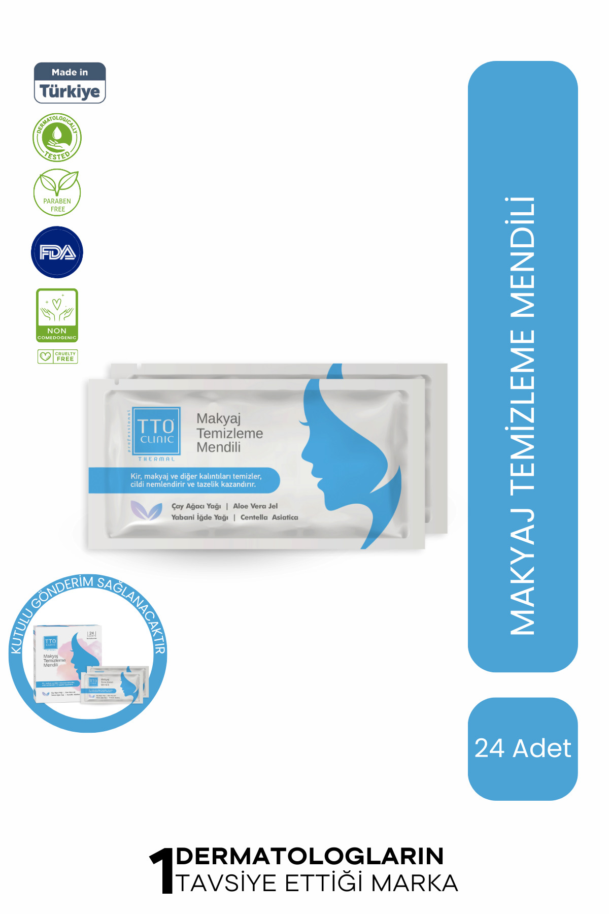 TTO Clinic 24’lü Makyaj Temizleme Mendili Nemlendirici Arındırıcı Yüz Temizleme