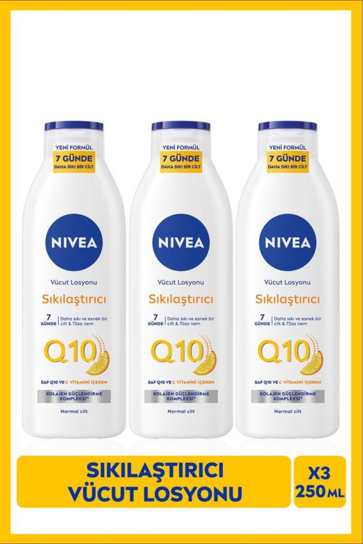 NIVEA Q10 7 Günde Sıkılaştırıcı Vücut Bakım Losyonu 250ml, Nemlendirici, C Vitamini, X3 Adet