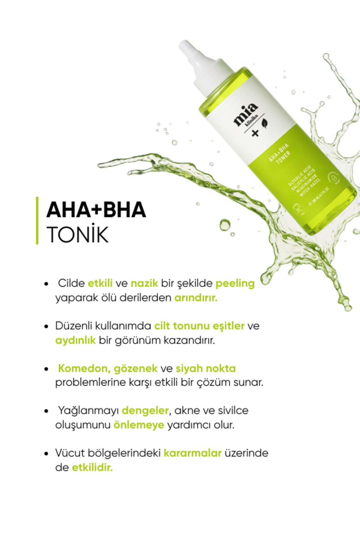 mia klinika Aha-bha Akne Karşıtı, Gözenek Sıkılaştırıcı Ve Cilt Temizleyici Tonik - Görsel 3