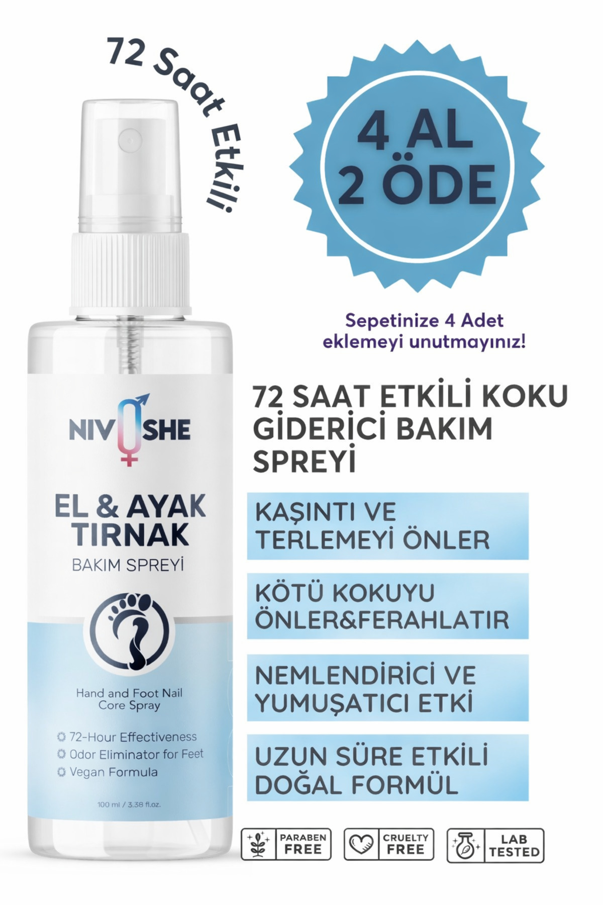 NIVOSHE Premium 100ml Ayak Kokusu Giderici Önleyici Ayakkabı Ayak Kokusu Spreyi Ve Terleme Önleyici Giderici
