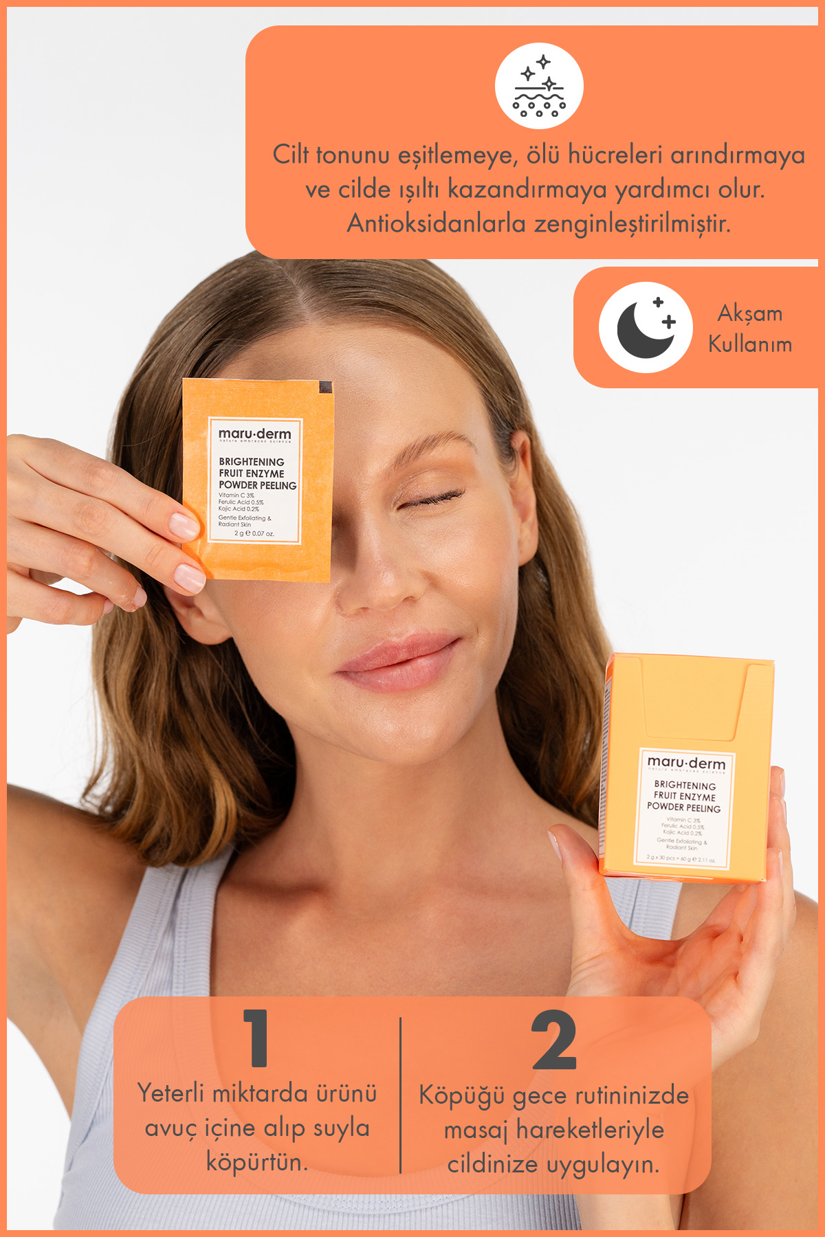 Maru.Derm Aydınlatıcı Meyve Enzim Toz Peeling 60 G (Vitamin C 3% + Ferulic Acid 0,5% + Kojic Acid 0,2%) - Görsel 3