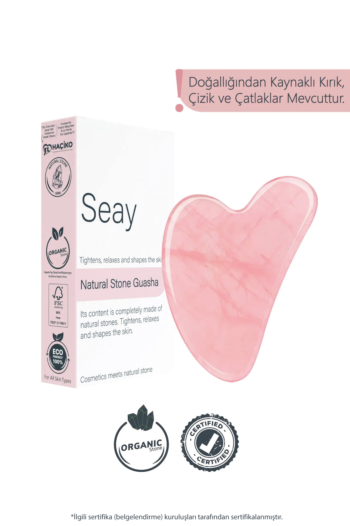 Seay Pembe Kuvars Taşı Gua Sha Yüz Masaj Aleti Değerli Doğal Taş Sertifikalı