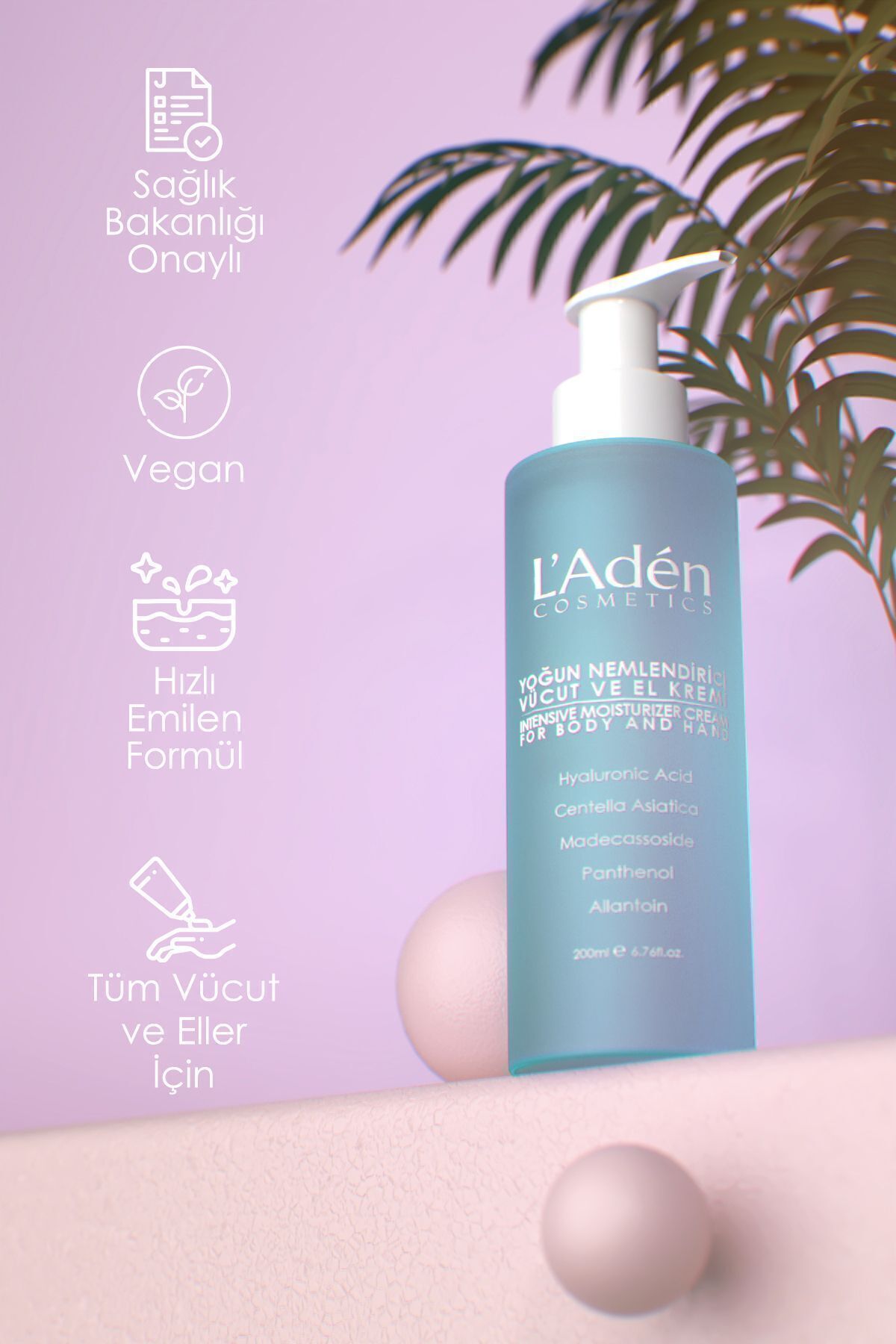 L'Aden Cosmetics Onarıcı Ve Yoğun Nemlendirici El Ve Vücut Bakım Kremi 200 ml - Görsel 3