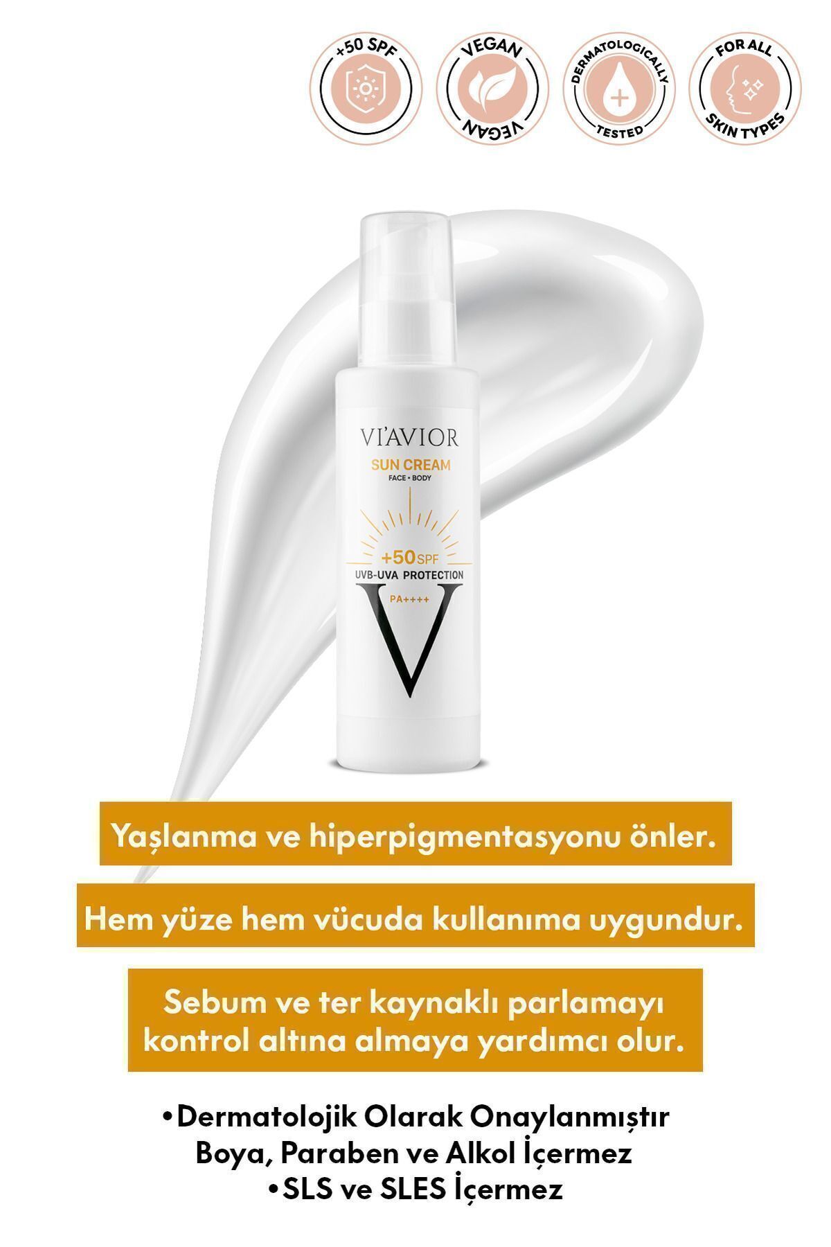 VİAVİOR KOZMETİK Güneş Kremi Sun Cream 50 Spf Güneş Koruyucu Krem Günlük Yüksek Uv Koruma Leke Karşıtı Ferahlatıcı 150ml Viavior - Görsel 3