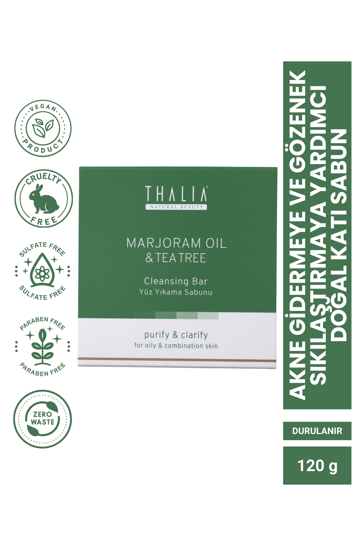 Thalia Akne Gidermeye & Gözenek Sıkılaştırmaya Yardımcı Marjoram Doğal Katı Sabun 120 gr