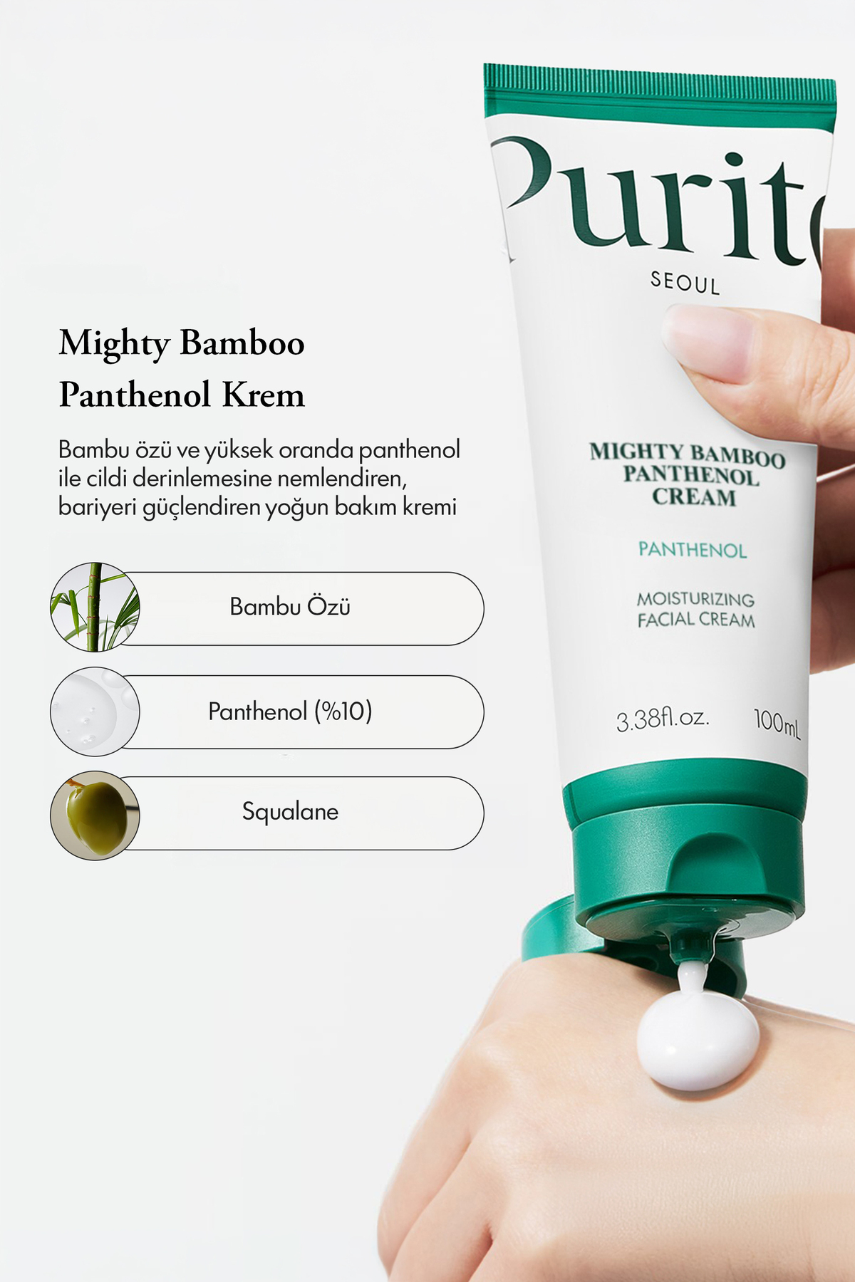 Purito Mighty Bamboo Panthenol Cream | %10 Panthenol Bambu Özlü Bariyer Onarıcı Yoğun Nemlendirici Krem 100 ml - Görsel 3