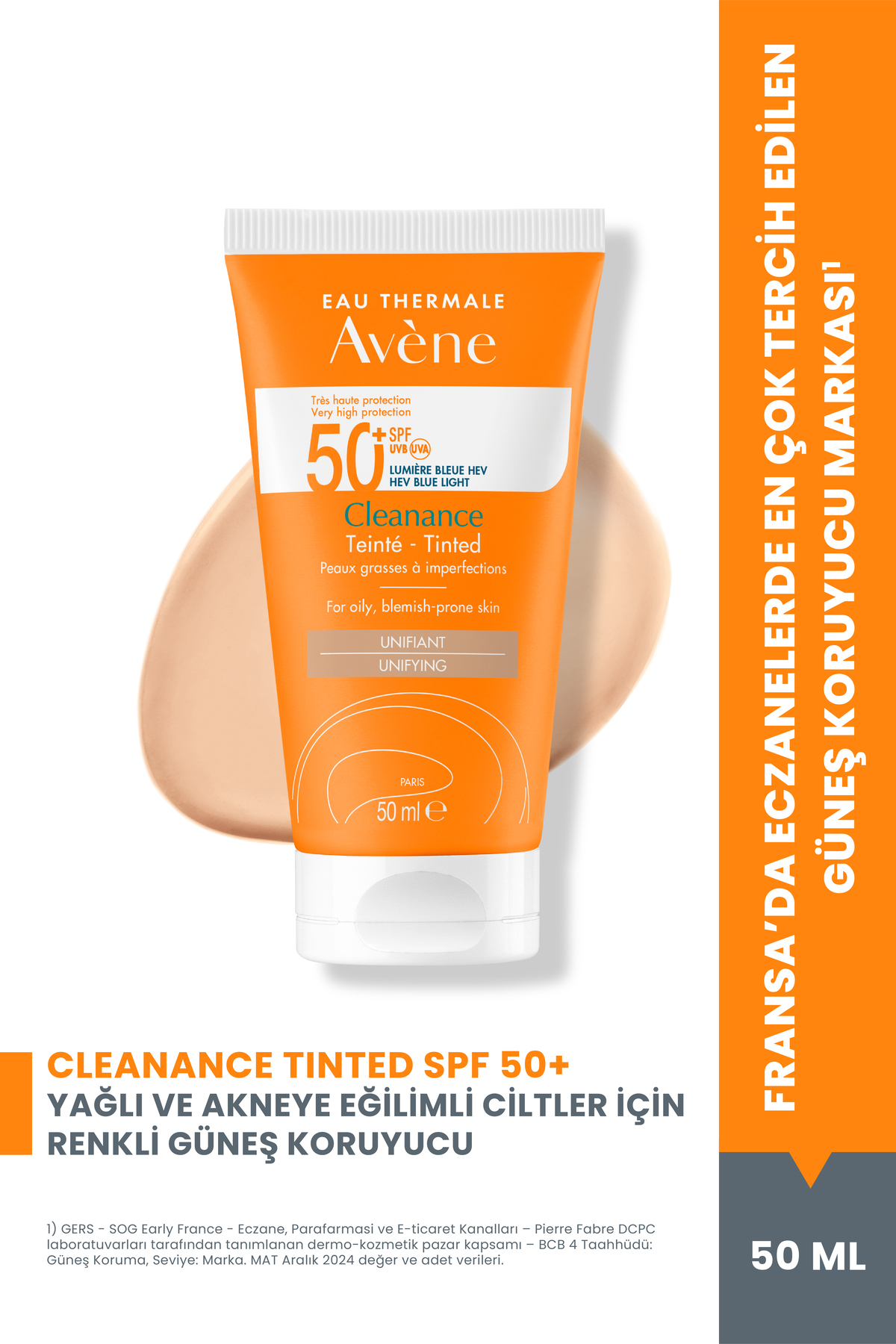 Avene Cleanance SPF 50+ Yağlı ve Akneye Eğilimli Ciltler için Yüksek Korumalı Renkli Güneş Kremi 50 ml