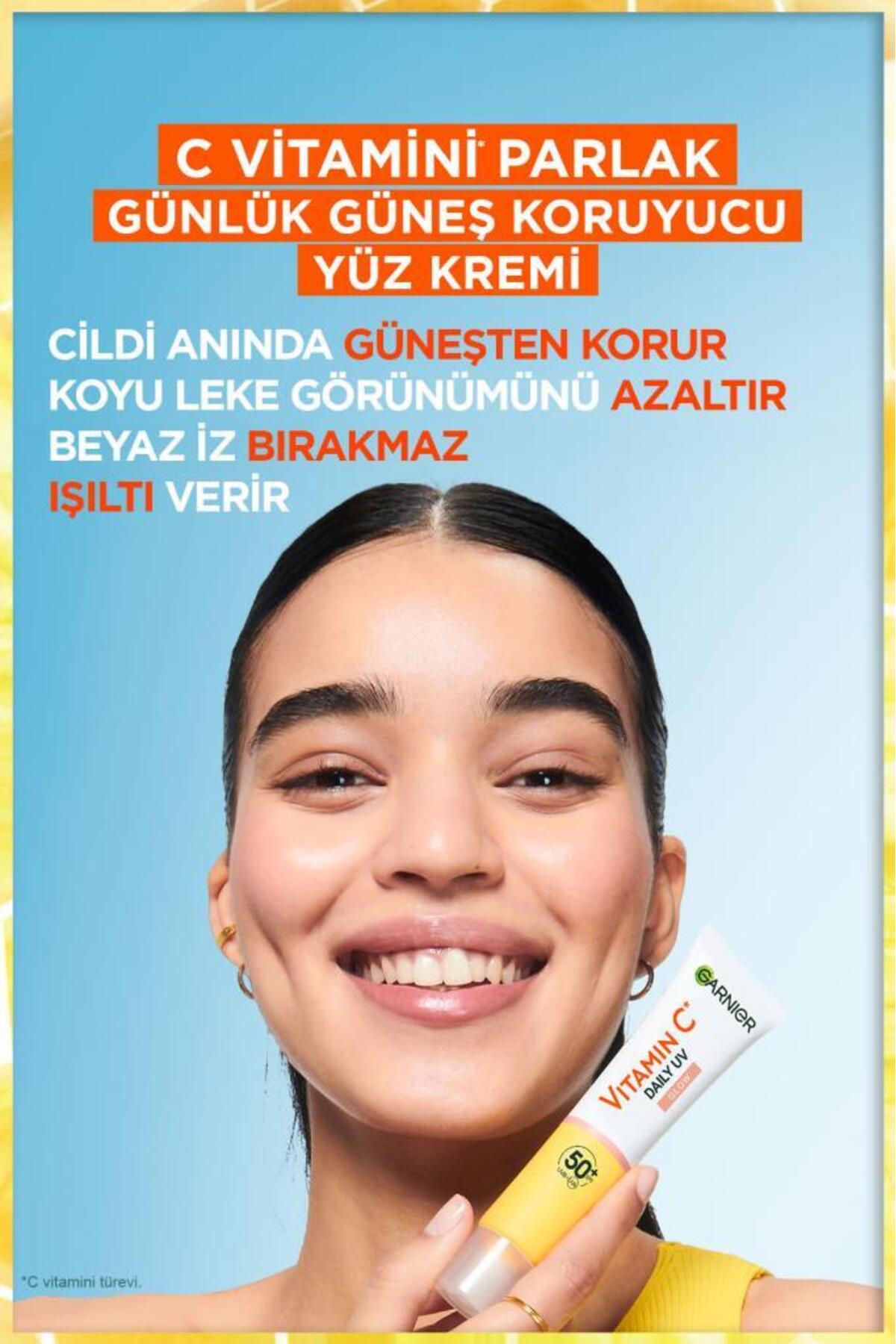 Garnier C Vitamini Parlak Günlük Güneş Koruyucu Fluid Yüz Kremi Işıltılı Doku SPF50+ 40ml - Görsel 3