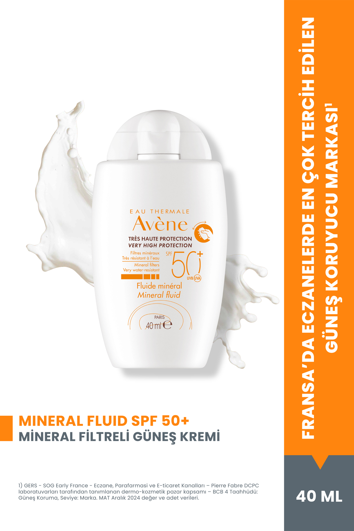 Avene Mineral Fluid SPF 50+ Hassas Ciltler için Ultra Hafif Güneş Kremi 40 ml