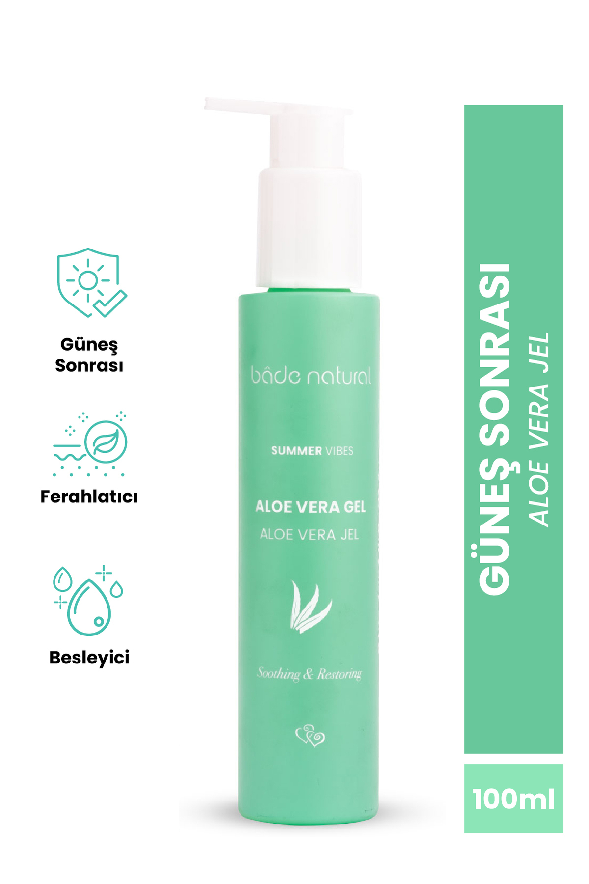 Bade Natural Aloe Vera Jel Güneş Sonrası Nemlendirici %100 Doğal 100 ml