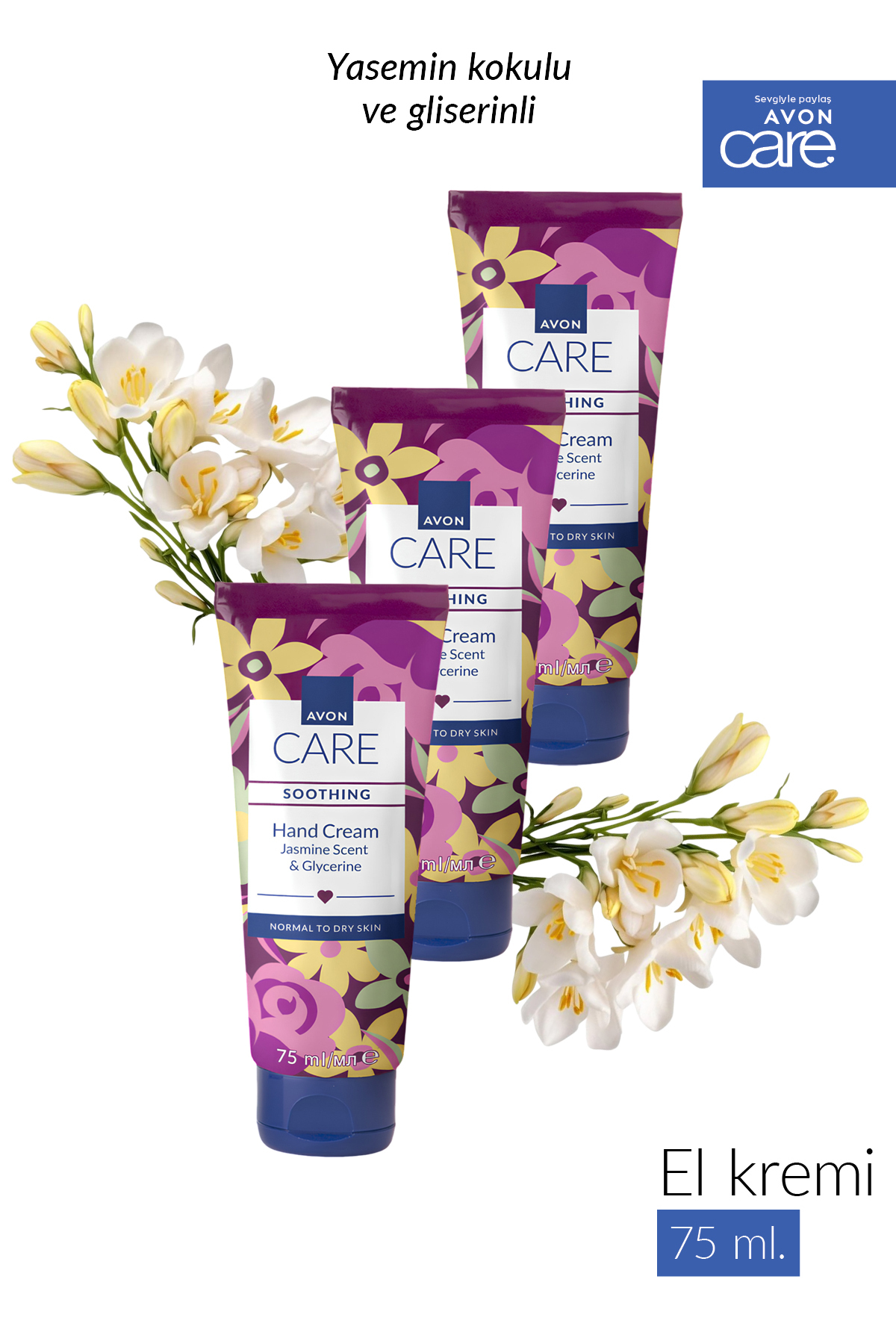 AVON Care Shimmering Gliserin İçeren Yasemin Kokulu El Kremi 75 Ml. Üçlü Set