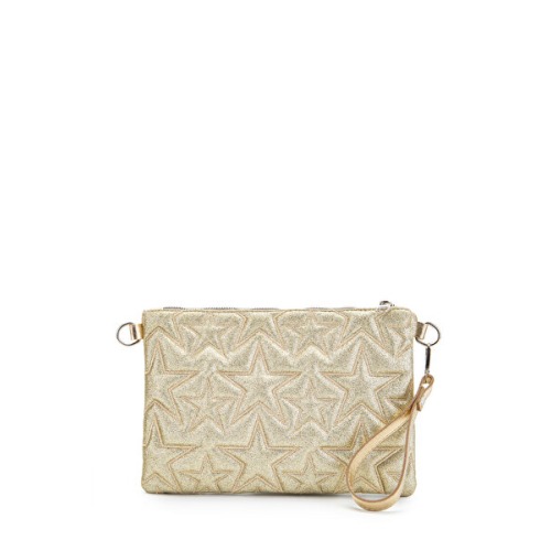minebag Yıldız Dikişli Clutch Star Kadın Çanta Simli Gold