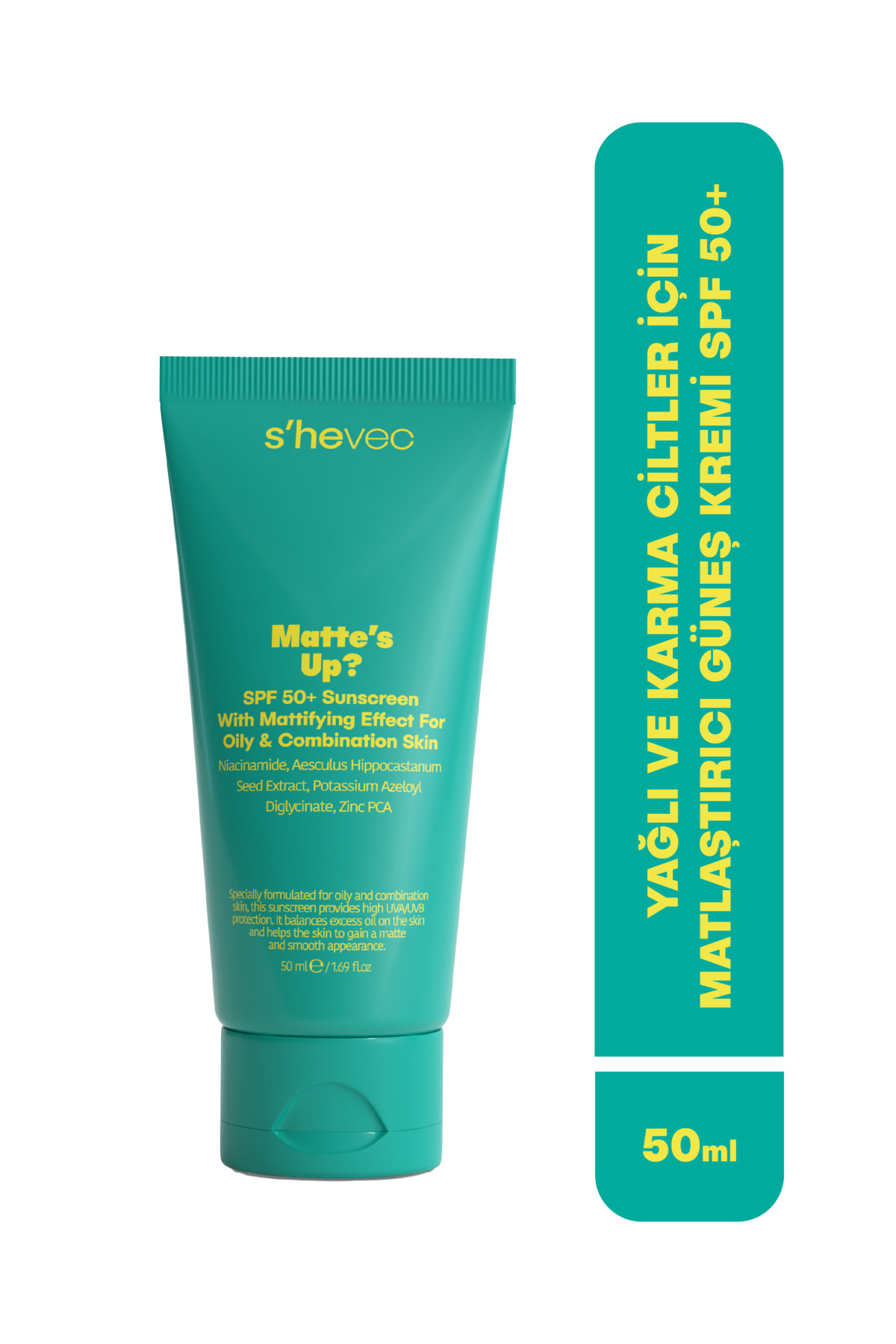 s'hevec Yağlı ve Karma Ciltler İçin Matlaştırıcı Vegan Güneş Kremi SPF50+ 50 ml Matte's Up?