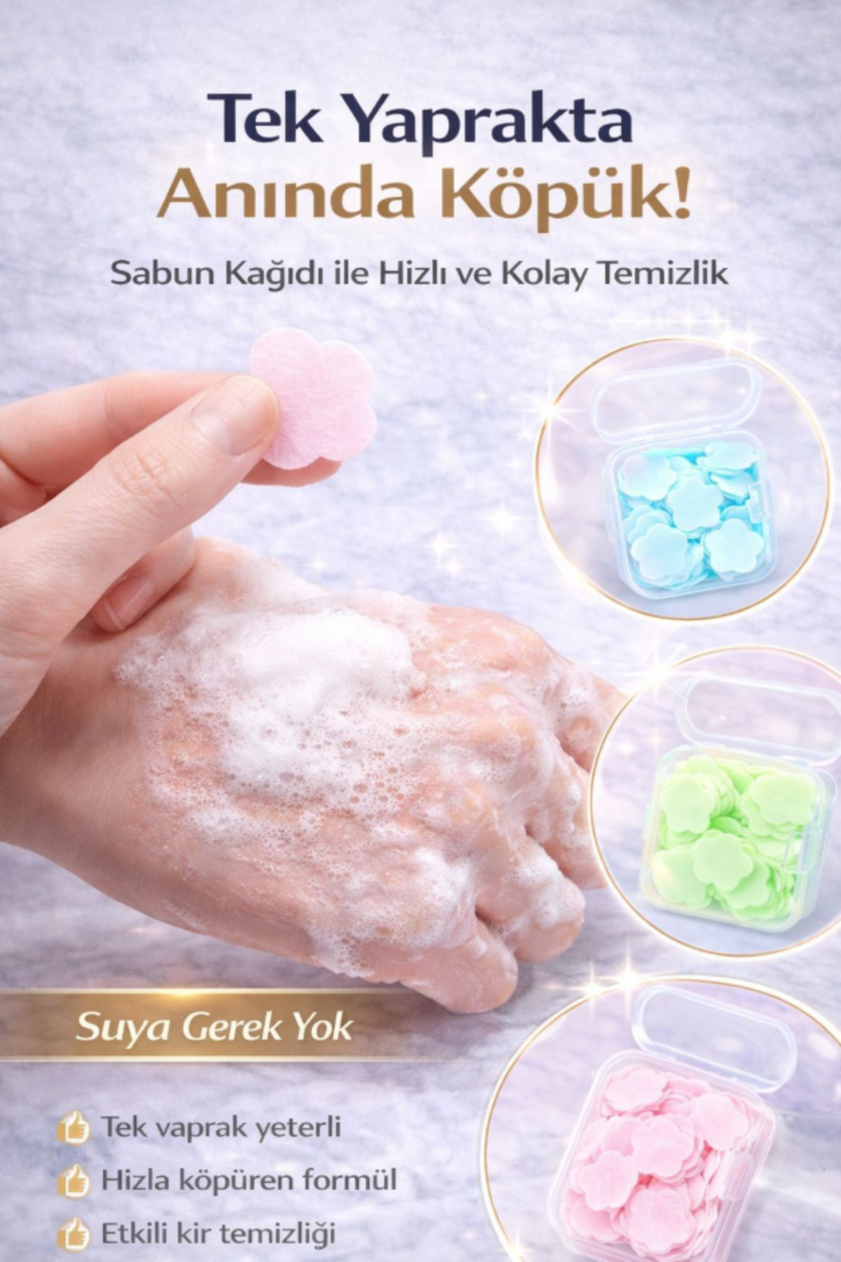 AYGÖREN HOME 100 Yaprak Parfümlü Eriyen Mini Kağıt Sabun Öğrenci Çocuk Okul Dezenfektan El Sabunu Kamp 1 Paket