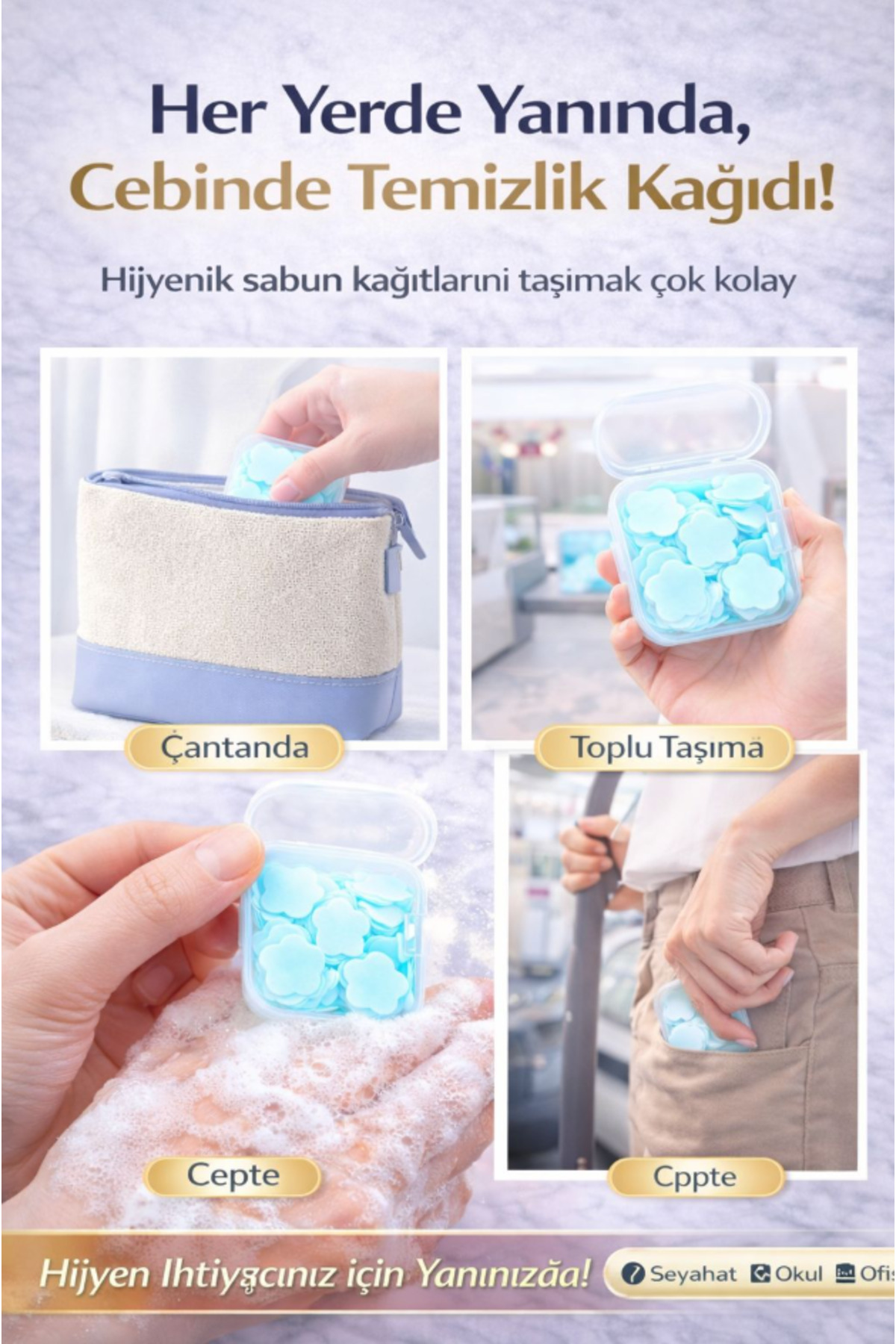 AYGÖREN HOME 100 Yaprak Parfümlü Eriyen Mini Kağıt Sabun Öğrenci Çocuk Okul Dezenfektan El Sabunu Kamp 1 Paket - Görsel 3