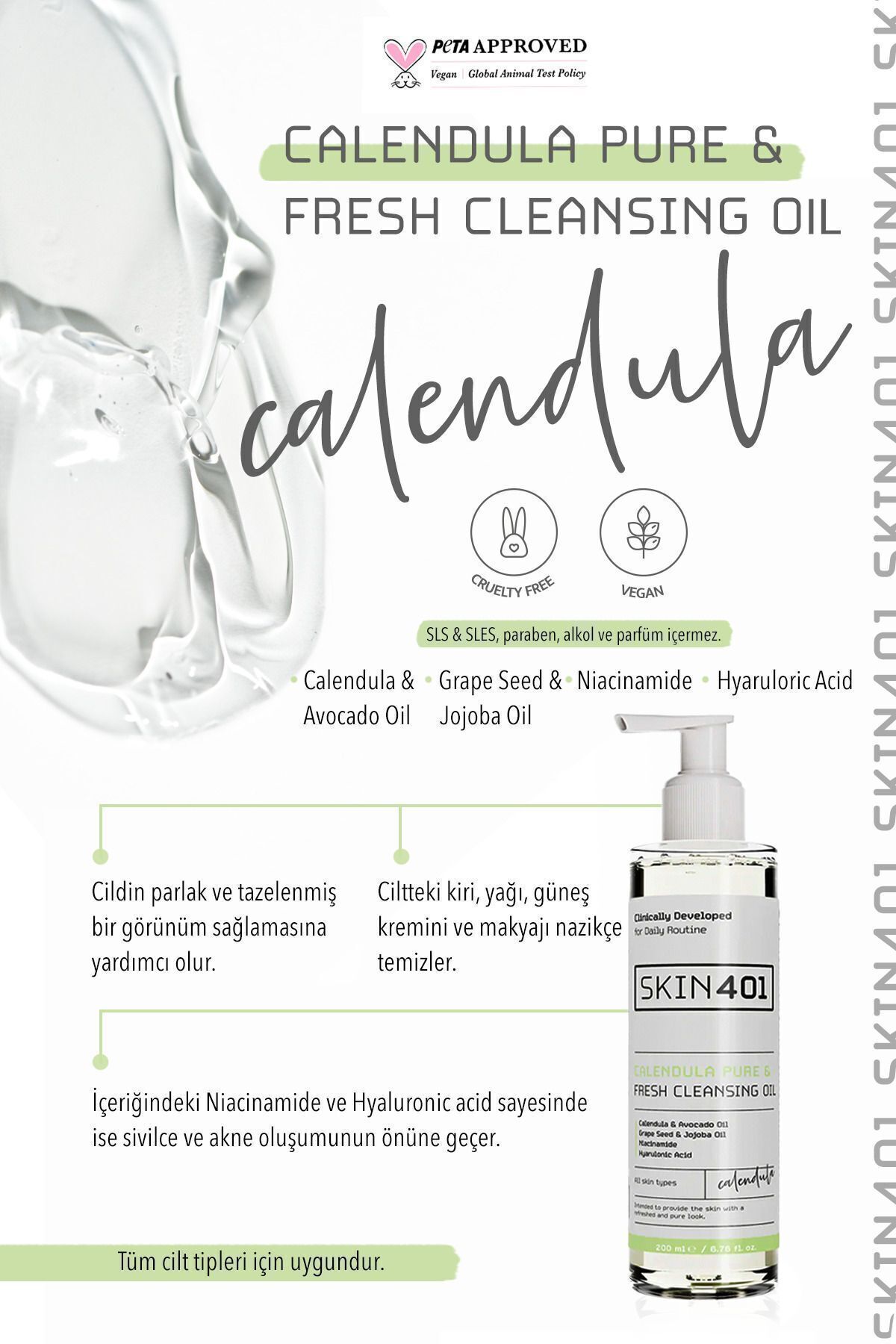 Skin401 Kalendula Saf & Tazeleyici Cilt Temizleme Yağı 200 ml - Görsel 3
