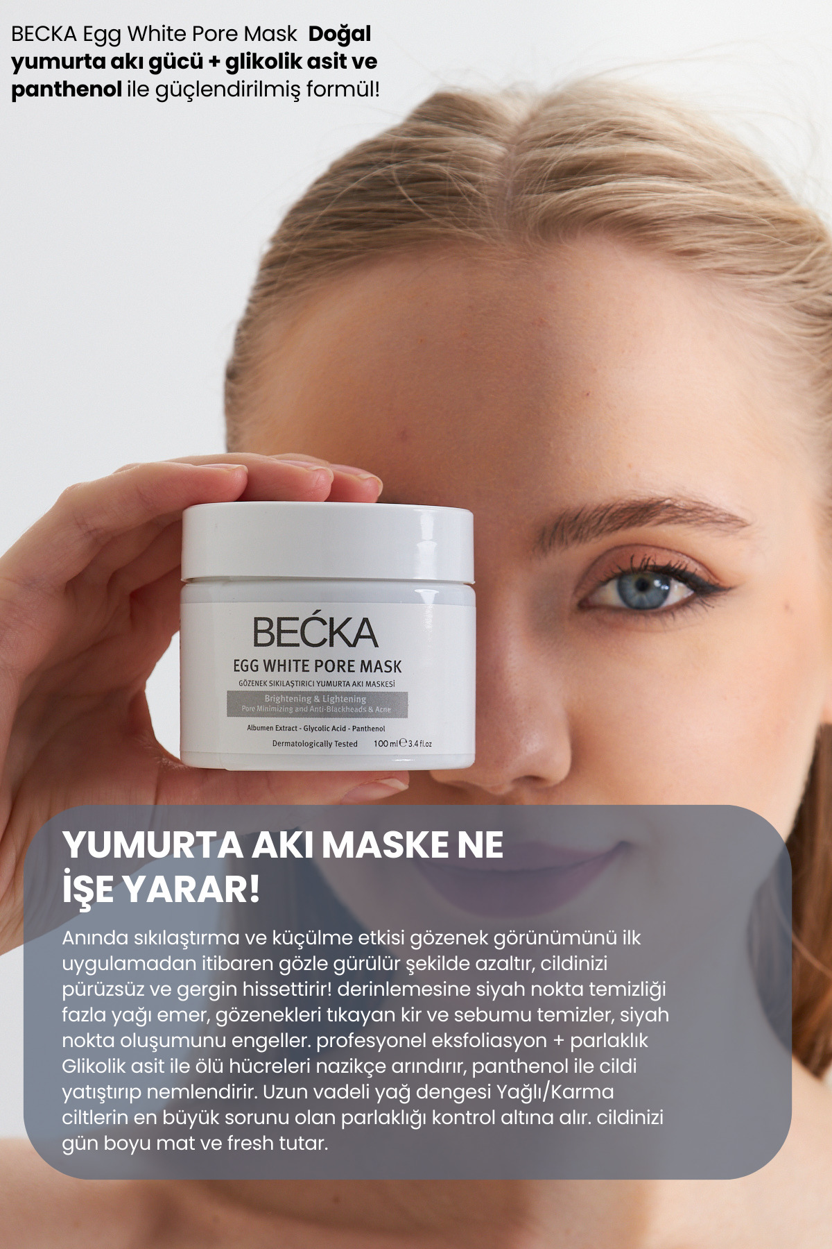 BECKA Gözenek Sıkılaştırıcı Yumurta Akı Maskesi - Siyah Nokta Karşıtı Egg White Port Mask 100 ml - Görsel 3