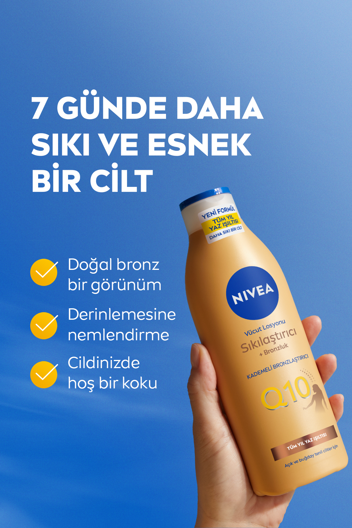 NIVEA Q10 Sıkılaştırıcı ve Bronzlaştırıcı Vücut Losyonu 250ml, Nemlendirici, Kademeli Bronzluk, Esnek Cilt - Görsel 3