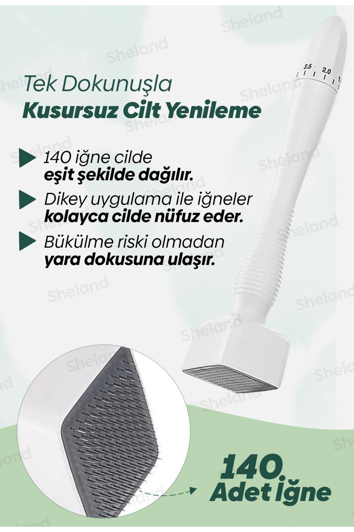 Sheland Dermastamp 140 Titanyum İğneli , 30 ml Collagen Serum - Ayarlanabilir 10 İğne 0.25 mm - 3.00 mm - Görsel 3
