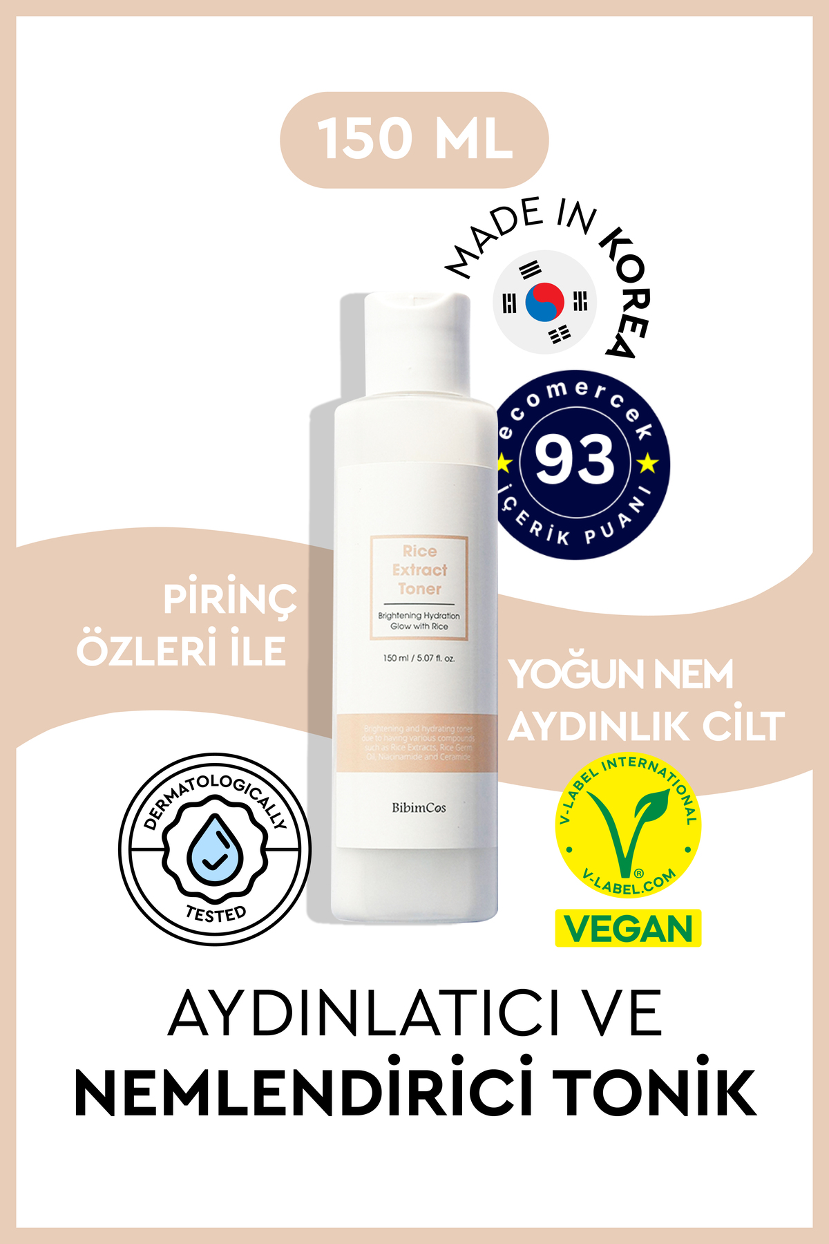 Bibimcos Rice Extract Toner 150ml - Aydınlatıcı & Nemlendirici Pirinç Toniği
