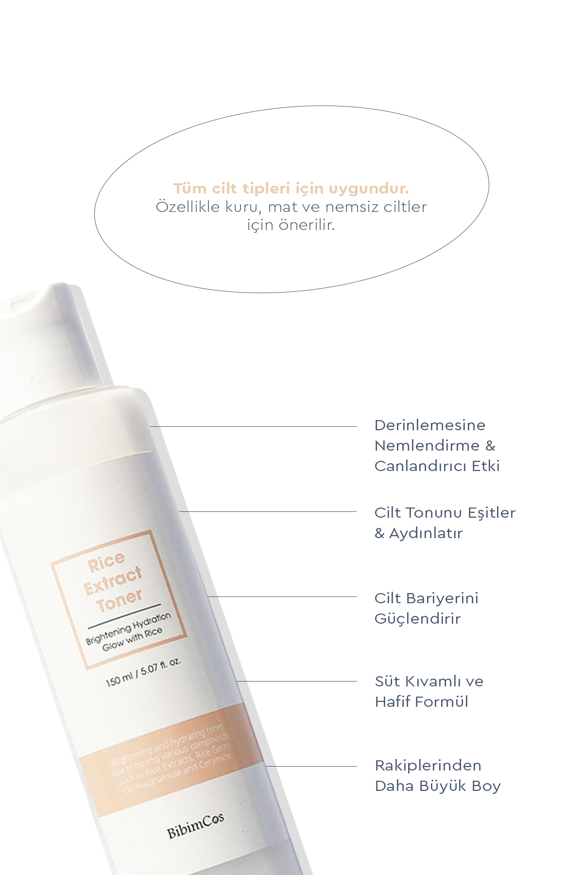 Bibimcos Rice Extract Toner 150ml - Aydınlatıcı & Nemlendirici Pirinç Toniği - Görsel 3