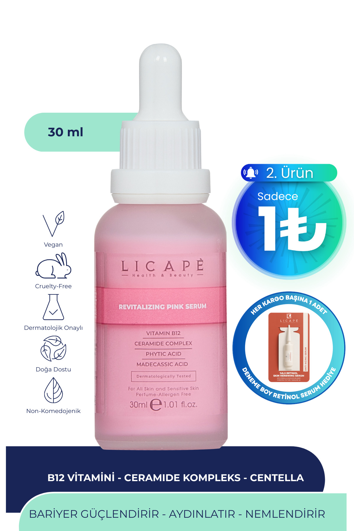 Licape B-12 Revitalizing Aydınlatıcı Bariyer Güçlendirici Nemlendirici Pink Serum 30ml