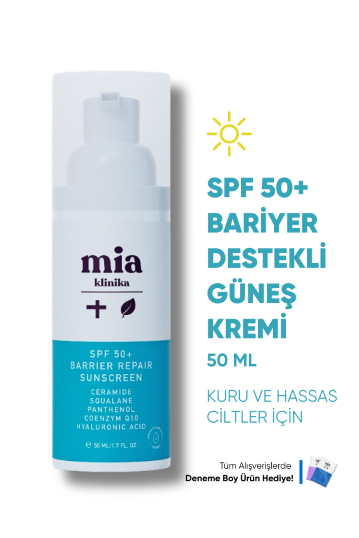mia klinika Spf 50+ Bariyer Güçlendirici Nemlendirici Güneş Kremi