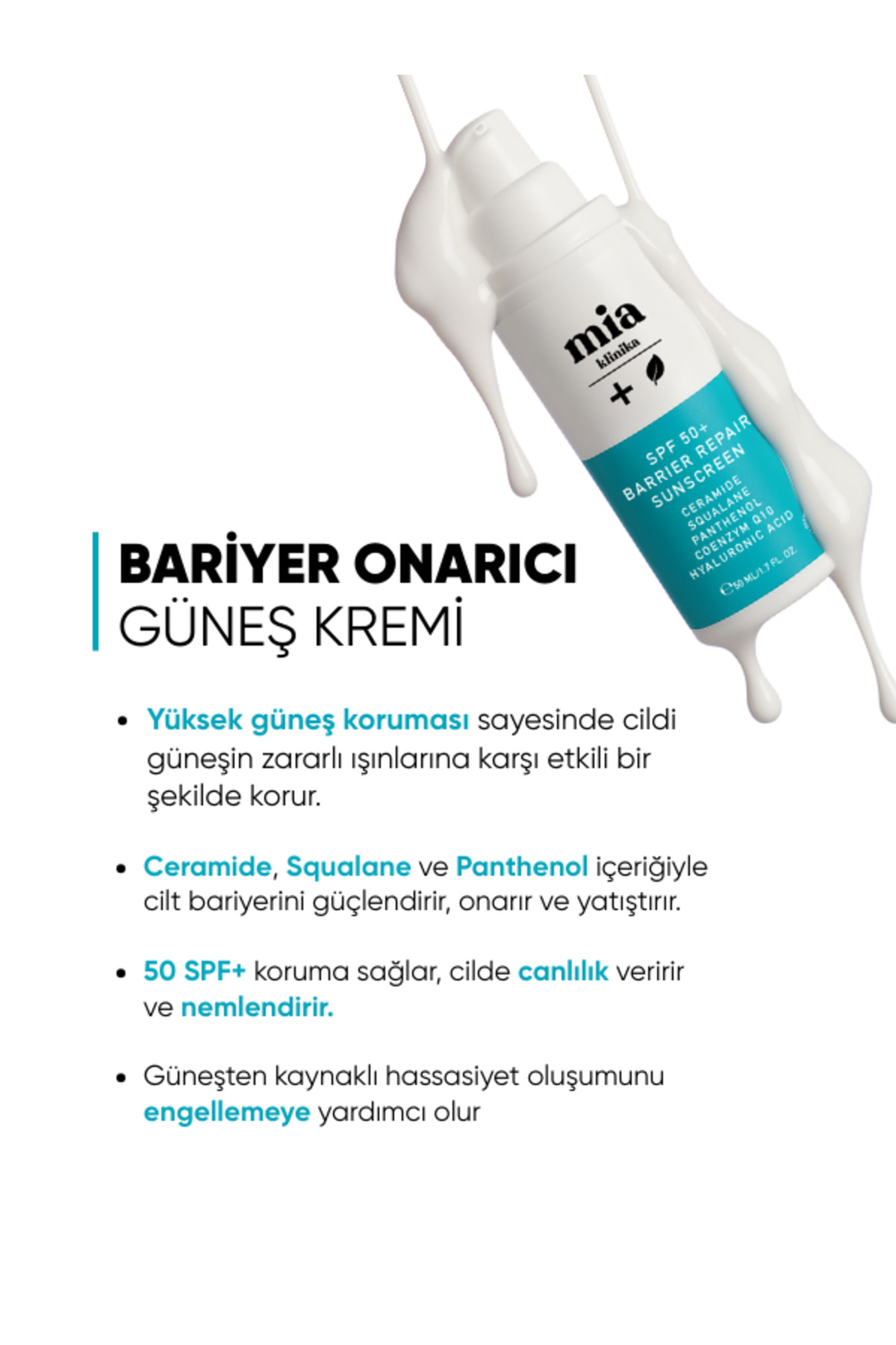 mia klinika Spf 50+ Bariyer Güçlendirici Nemlendirici Güneş Kremi - Görsel 3
