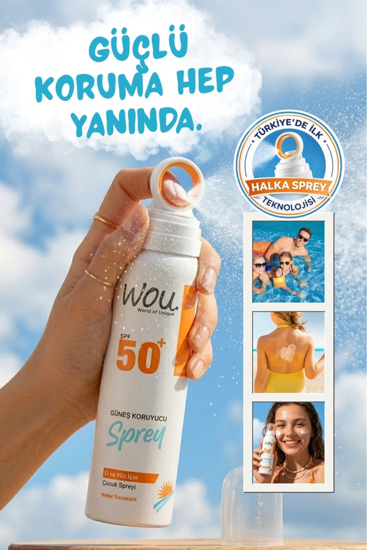 WOU World of Unique Yeni Nesil Güneş Koruyucu Sprey 50spf. Özel Halka Sprey Teknolojisi 150ml.2 Adet - Görsel 3