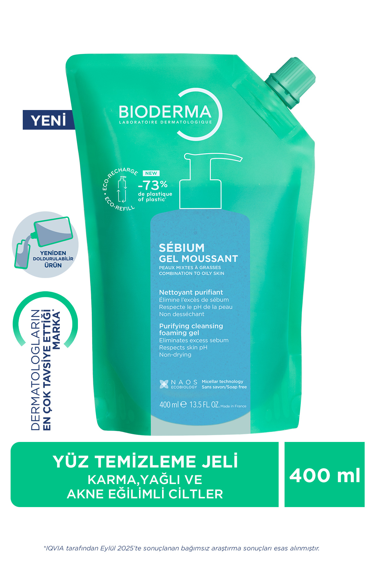 Bioderma Sebium Foaming Gel Refill Yağlı ve Akne Eğilimli Ciltler, Temizleme Jeli Yeniden Dolum Paketi 400ml